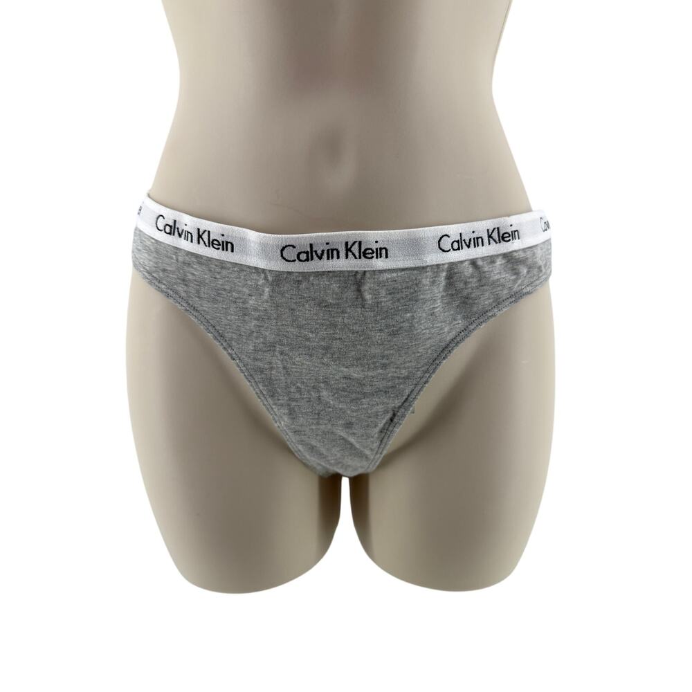 Calvin Klein Cotton Gray Logo Waistband Thong Panties Womens Medium
